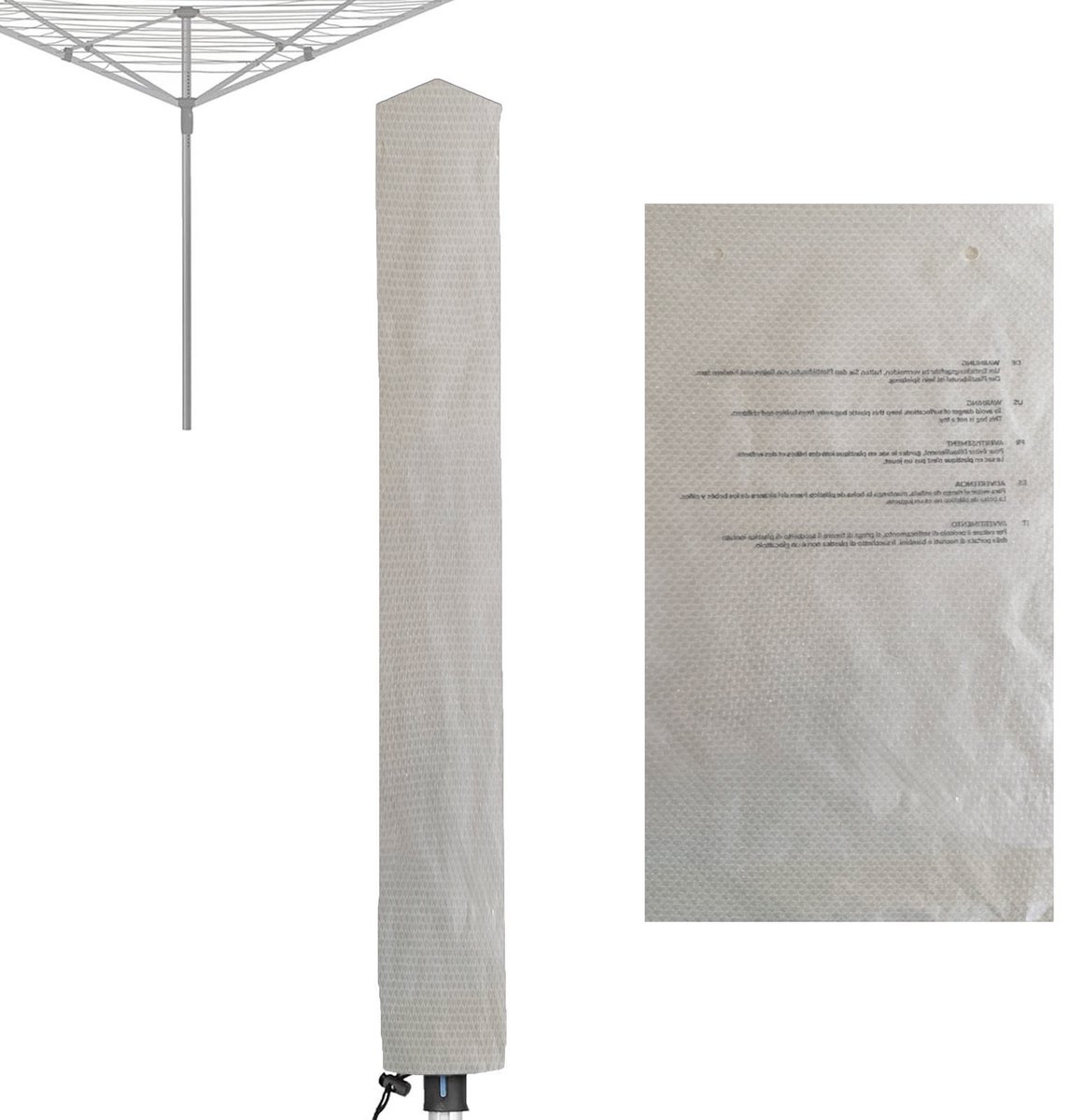 REDOM - Droogrek Hoes 16x16x180 cm – Beschermhoes voor Droogrek en Wasrek – Bescherming tegen Stof en Vuil – Voor Balkon, Tuin en Wasruimte – 600D Oxford Doek – Grijs