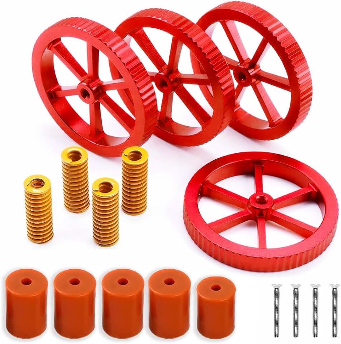 3 Bed Leveling Upgrade Kit,4 Nivelleermoeren+4 Verwarmd Bed Veren+5 Siliconen Solid Bed Nivellering Mounts voor 3D Printer Ender 3/V2/Pro/Ender 3 S1/Pro/S1 Plus/Ender 3 Neo/Max Neo.