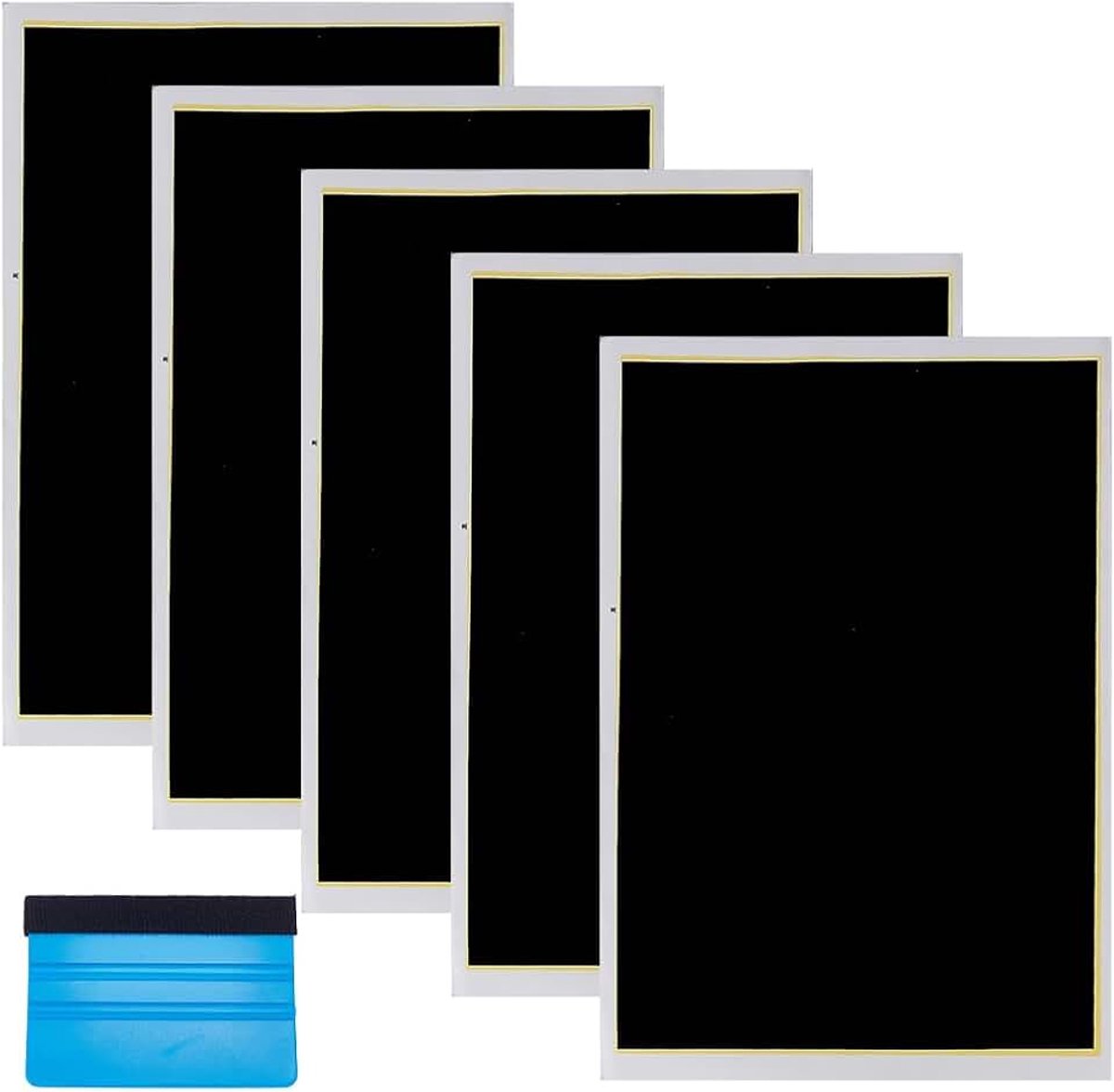5 stuks zwarte lasergravure markeerpapier met 1 stuk schraper 32,9 x 27 cm/12,95 x 10,63 inch lasergravure testpapier voor keramiek glas snijden en graveren
