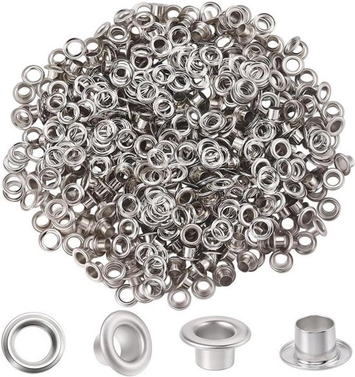 Zilveren Doorvoertule Oogjes Kit 4Mm - 300 Stuks - Metalen Grommets - Wasmachines - Reparatie Kleding Schoenen Lederen Canvas