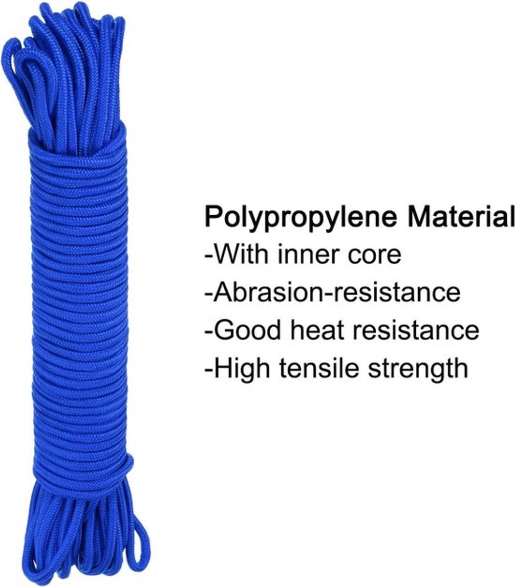 Polypropyleen touw blauw 8 mm diameter 45 m voor binnen buiten camping waslijn