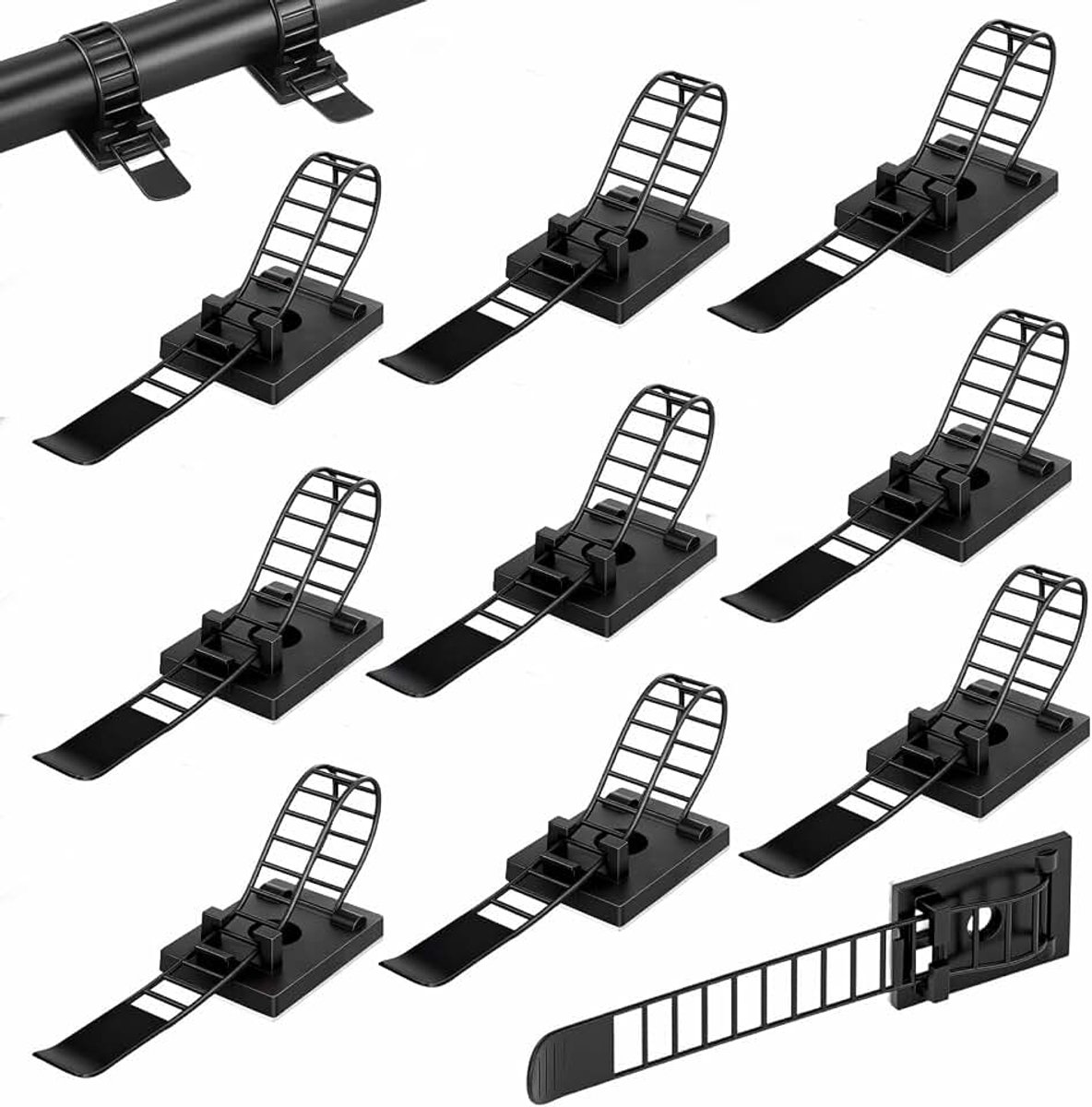 50 stuks zelfklevende kabelhouders, verstelbare kabelclips met kleefhouder, herbruikbare kabelklem voor bureau, muur, kantoor, werkplaats, zwart