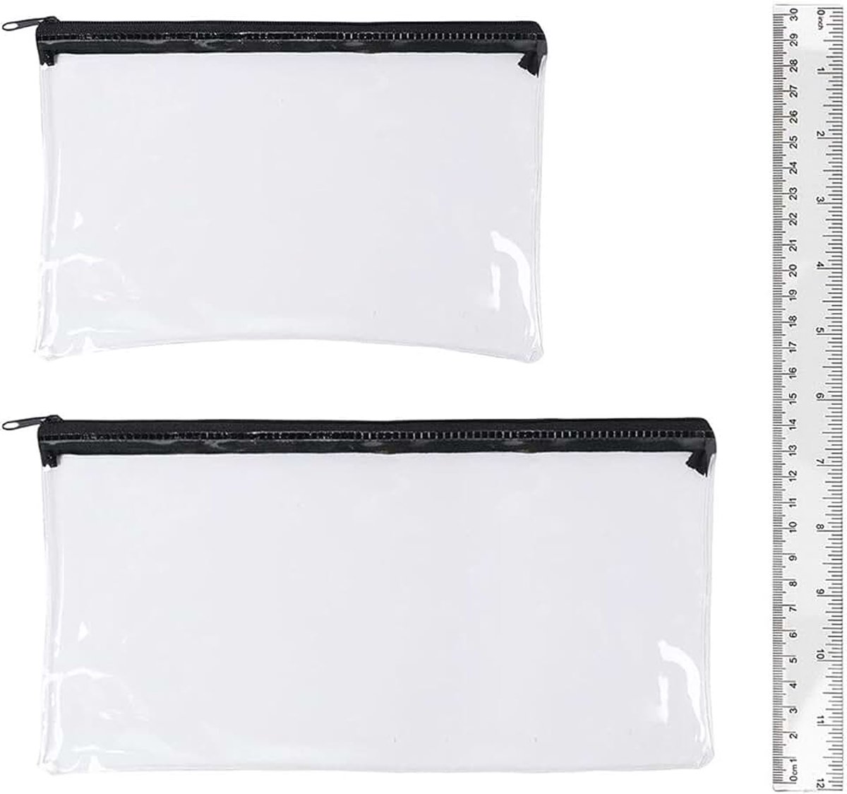 2 Stuks Transparante Etui Voor Onderzoek, 1 Stuk Dubbelzijdige Weegschaal, Opbergtas Voor Pvc-Pennen, 30 Cm Meetlat, Student Briefpapier.