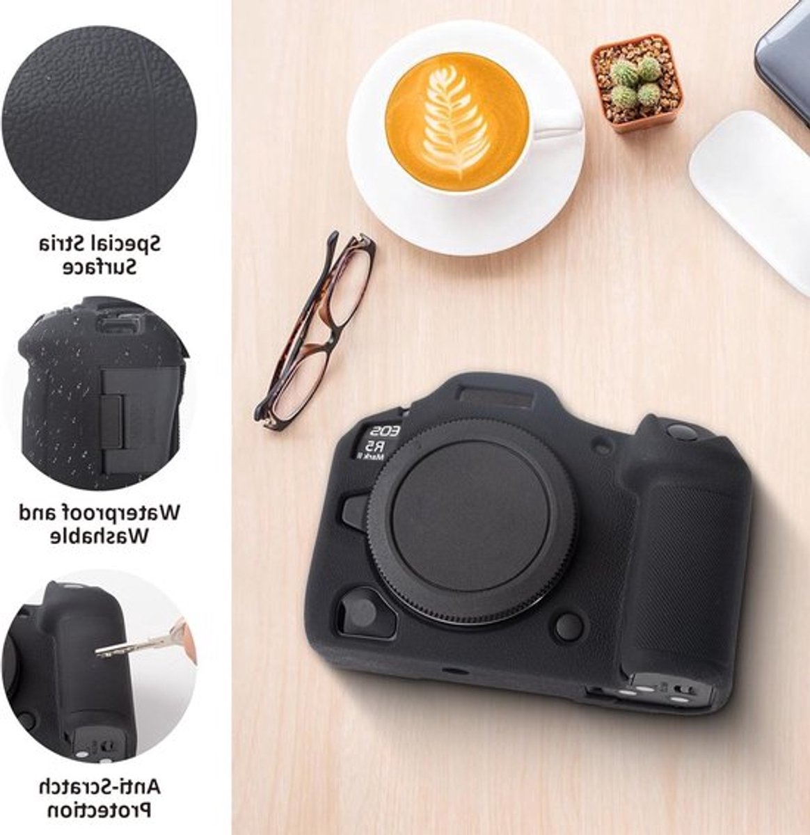 Silicone Hoes voor Canon EOS R5 Mark II Digitale Camera, Zachte Rubber Bescherming met Antislip Ontwerp - Zwart, Duurzaam en Lichtgewicht