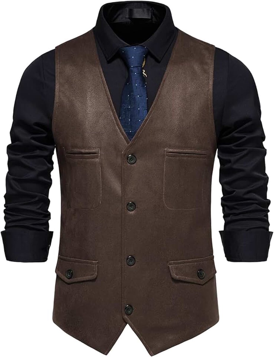 Herenvest, formeel, mouwloos, V-hals, suède, vest, zakelijk, casual, pak, vest