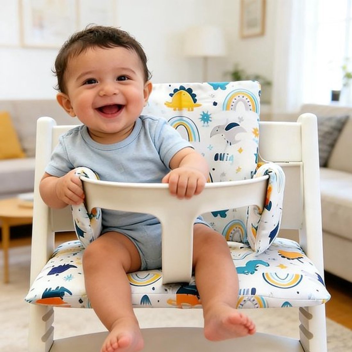 Zitkussen voor Tripp Trapp Stokke Kinderstoel, 2 Bevestigingsmethoden, Afneembaar en Wasbaar, Dinosaurus Design