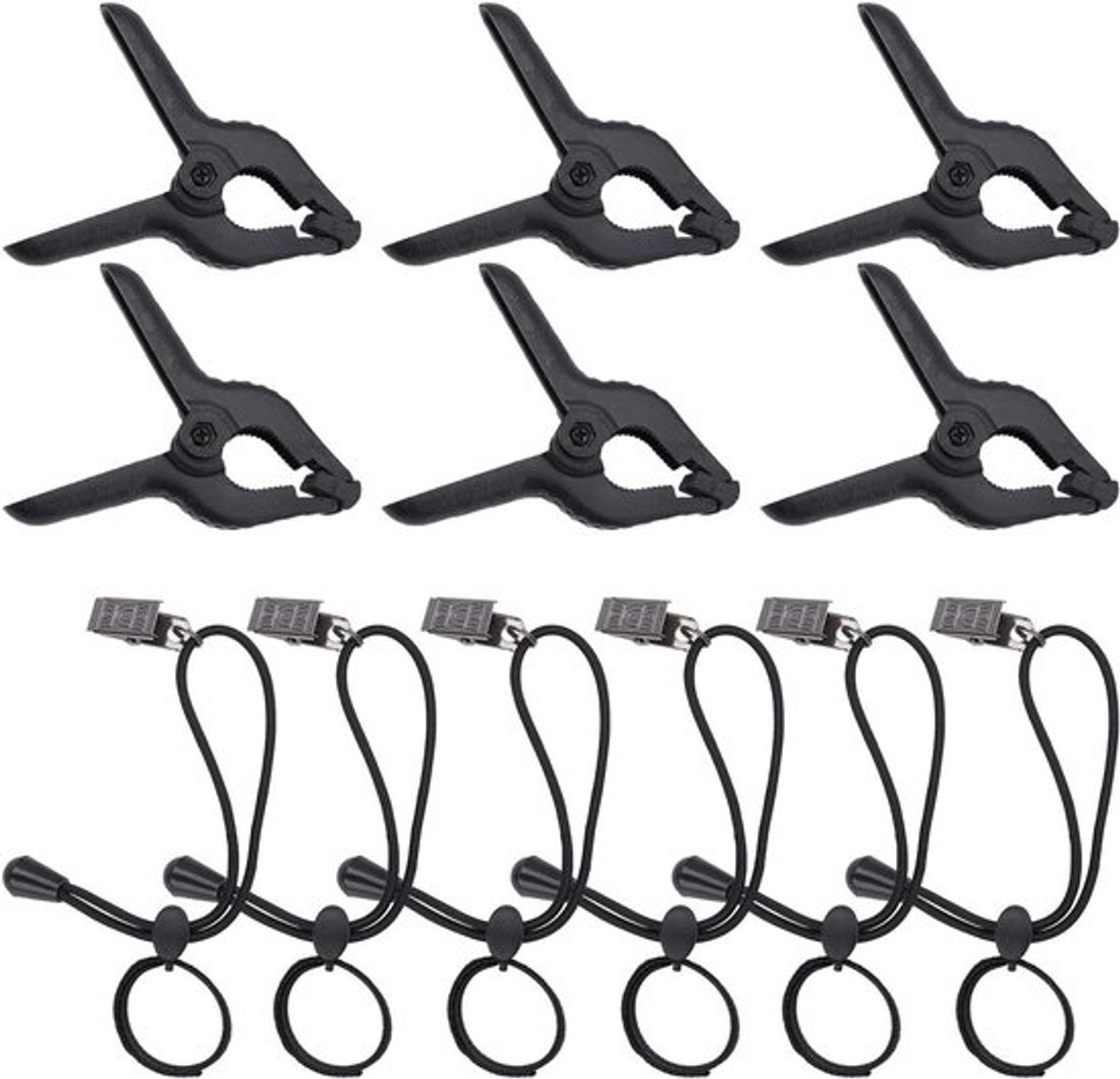 Achtergrondklemmen set met nylon klemmen voor videostudio - 6 veerklemmen - 6 achtergrondklemhouders