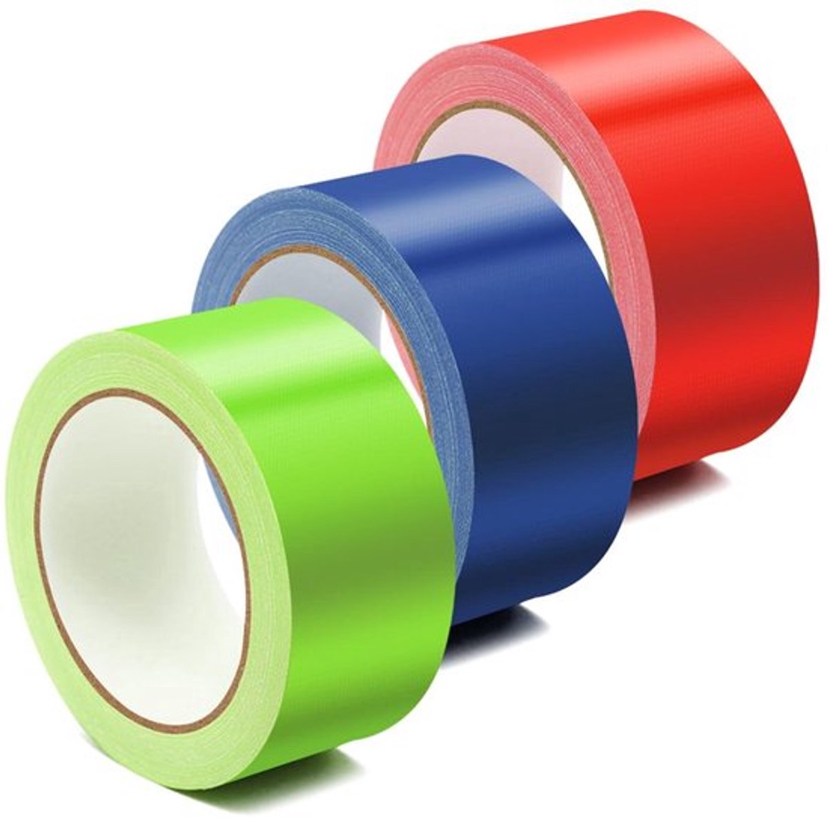 3 rollen stoftape kleurrijk 5 cm x 10 m extra sterk waterdicht voor reparaties bundelen markeren afdichten industriële toepassingen (3 kleuren)