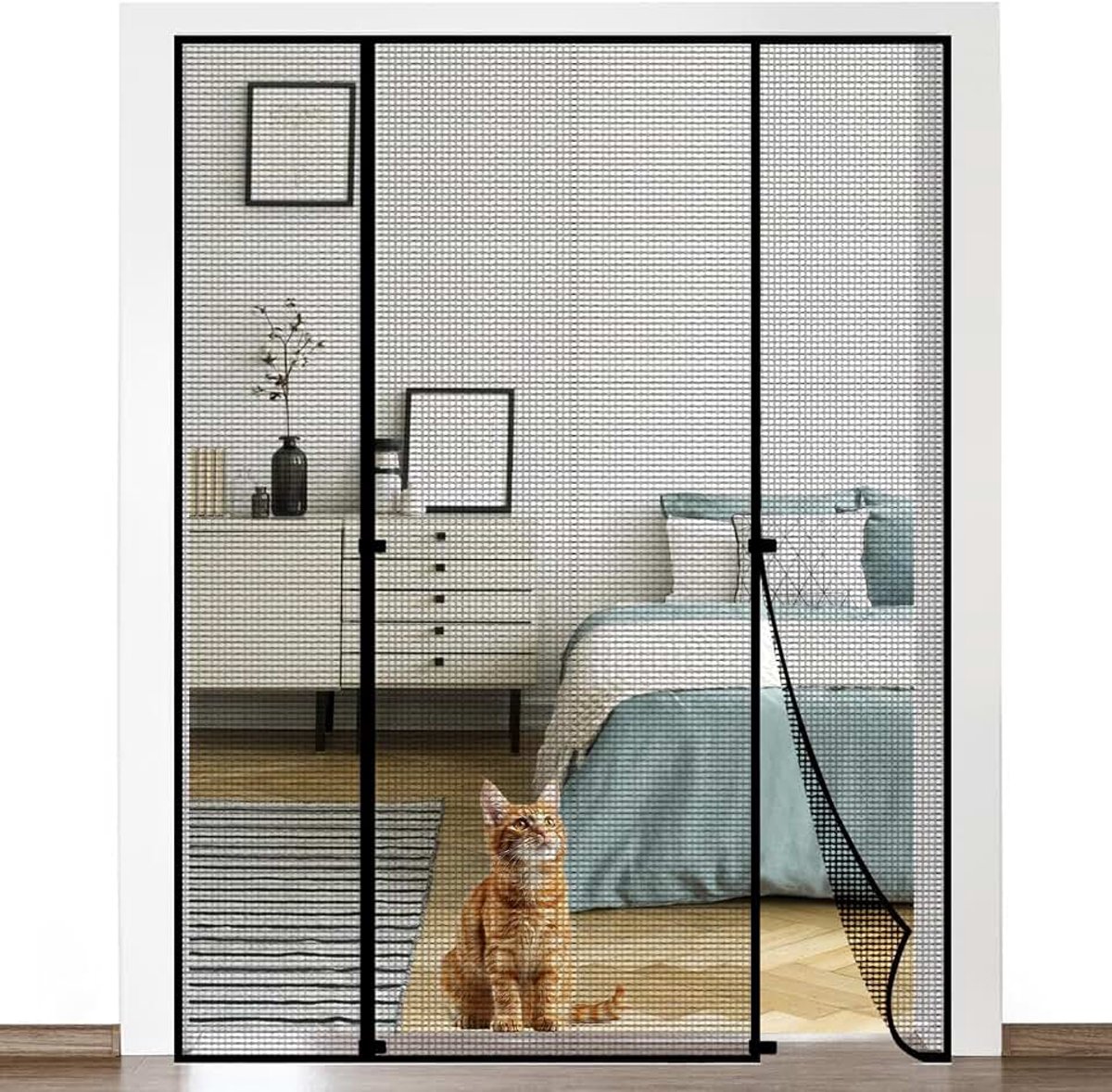 Balkondeur, magnetisch, 140 x 210 cm, dubbele deur, vliegengaas voor deur, magnetisch, insectenbescherming, balkondeur, met klittenbandsluiting, dier voor ramen, balkondeur, kelderdeur en