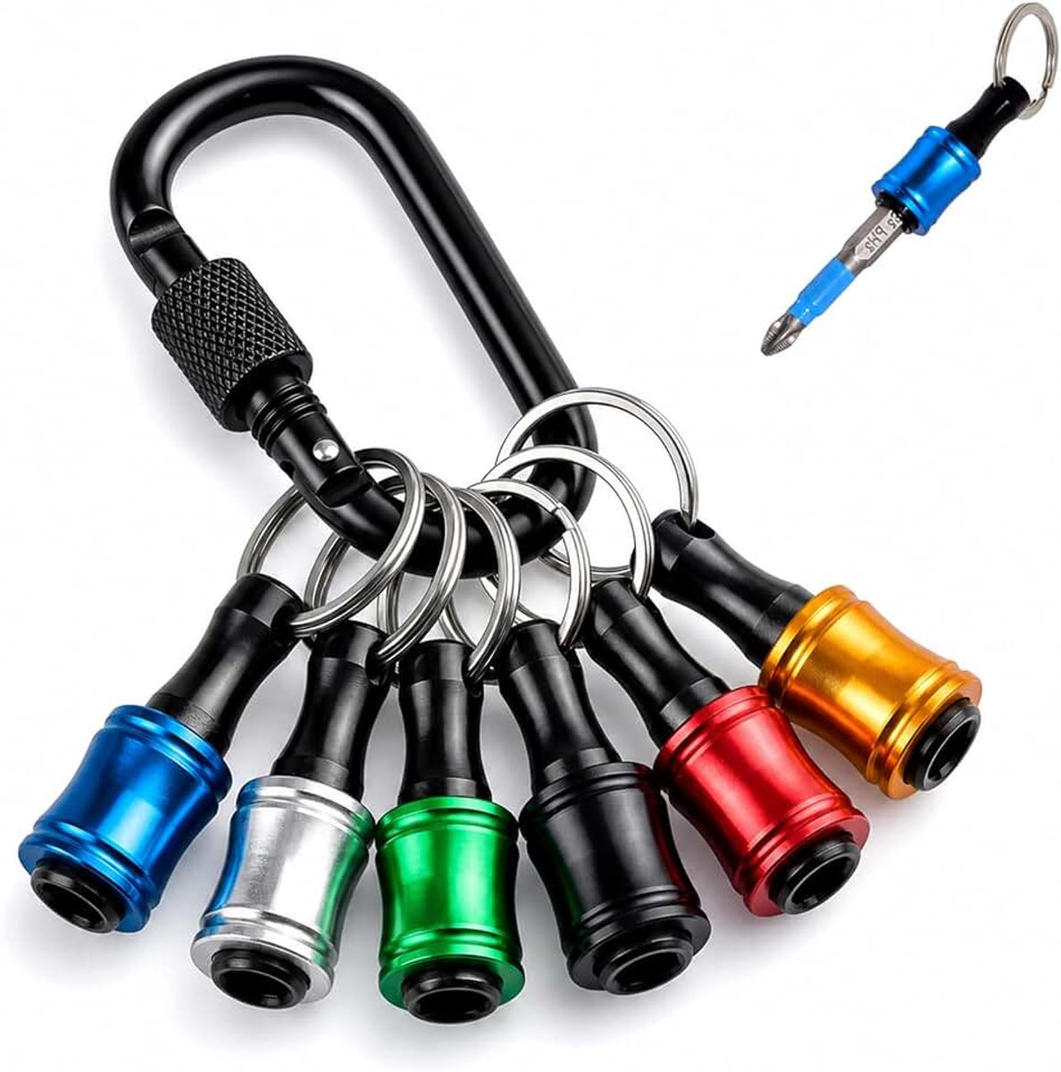 6 stuks schroevendraaierbithouders 1/4 van legering voor boormachines en schroevendraaiers | Draagbare en snelle verlengstang, 6 verschillende kleuren met karabijnhaak