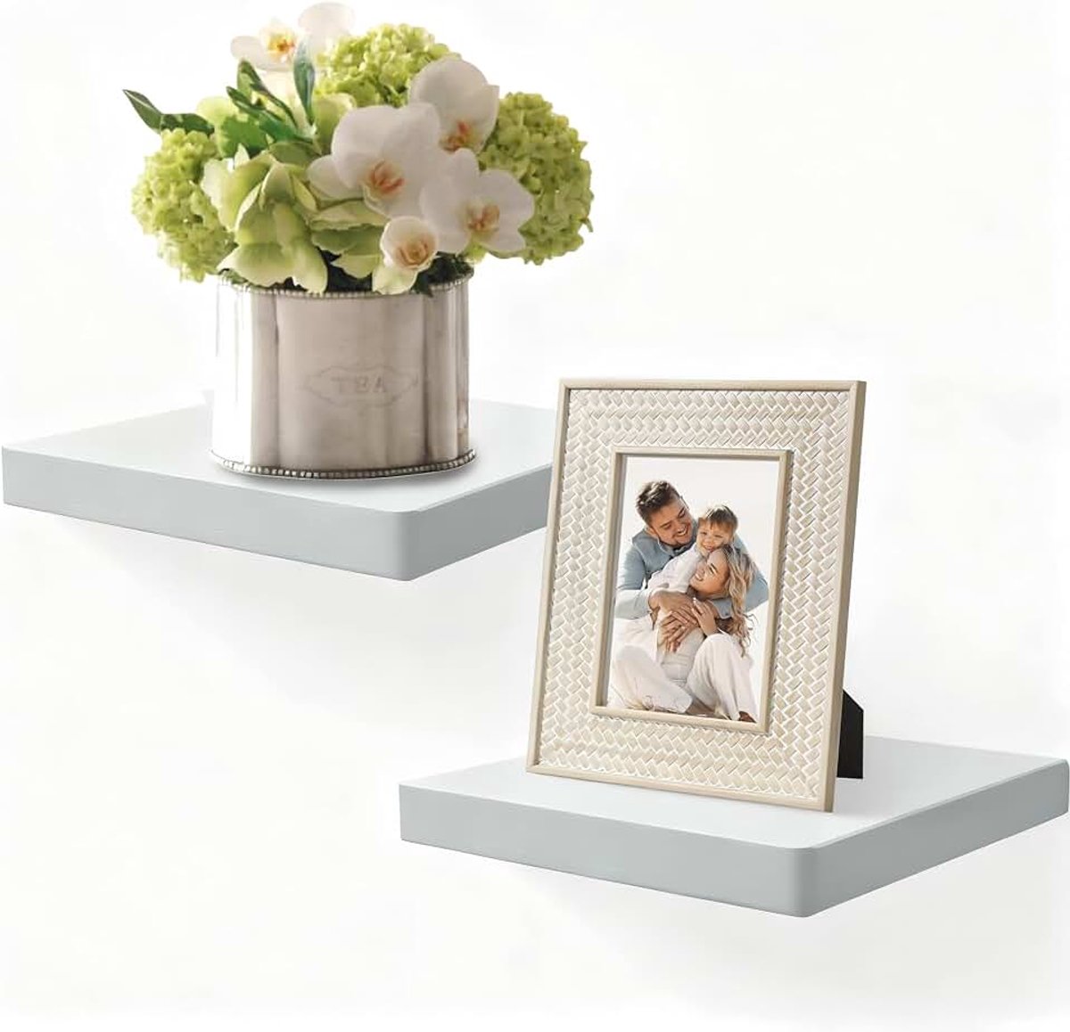 Wandregale, 2er-Set, 20,3 cm Massivholz-Quadratregale, kleine dekorative Wandregale für Badezimmer, Schlafzimmer, Wohnzimmer und Küche – Grau