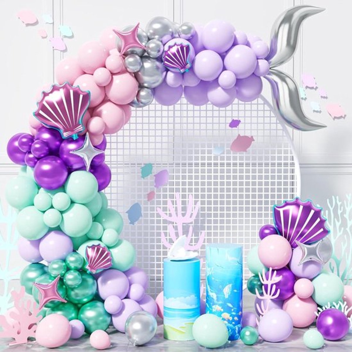 Zeemeermin ballonboog slinger kit - Meisjes zeemeermin thema - Pastel paars roze groenblauw deco - 111 ballonnen