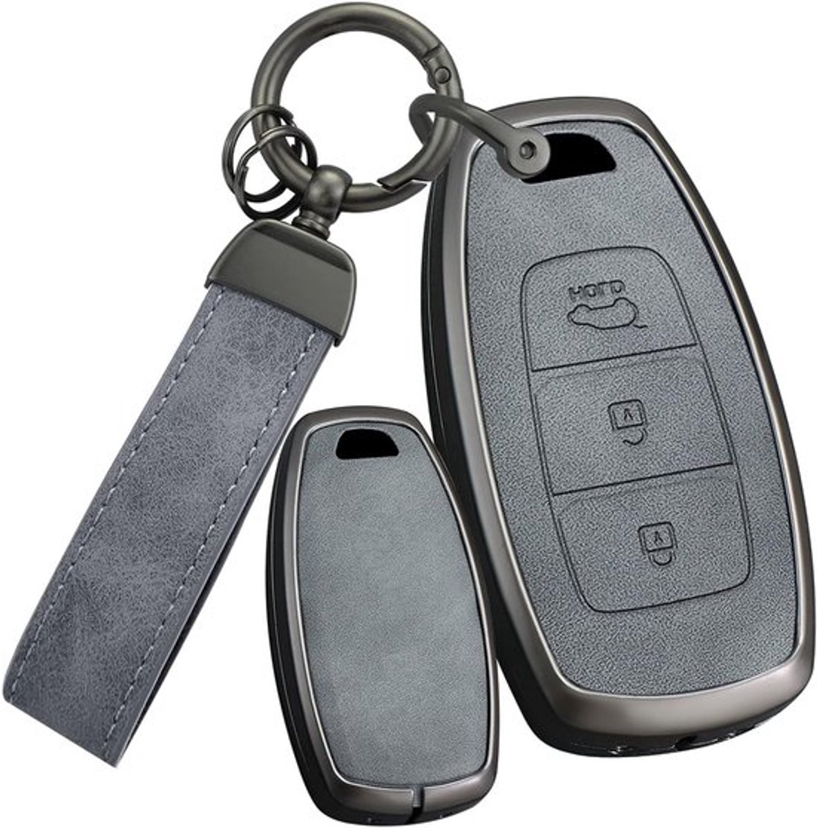Sleutelhoes voor i20N, Kona, i30N, i30, Versa, Palissade, Azera en Accent - Metalen Leren Sleutelcover, Sleutelhanger, Beschermende Hoes voor 3 Sleutels