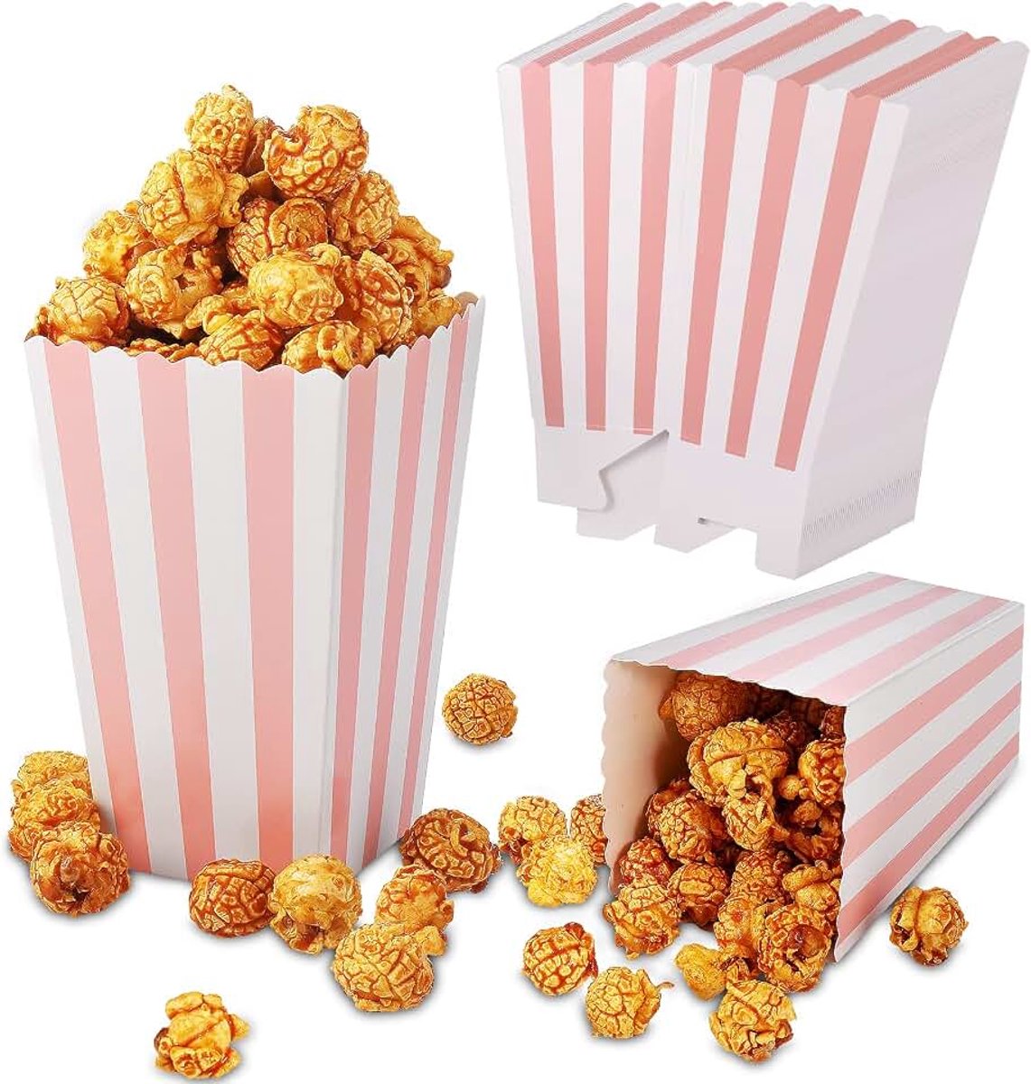 50 stuks popcorndozen, gestreepte papieren popcornattentiedozen, snoepcontainers, retro popcornzakken voor feest, verjaardag, filmavond, logeerpartij, feesttraktaties 9,3 x 15,5 cm