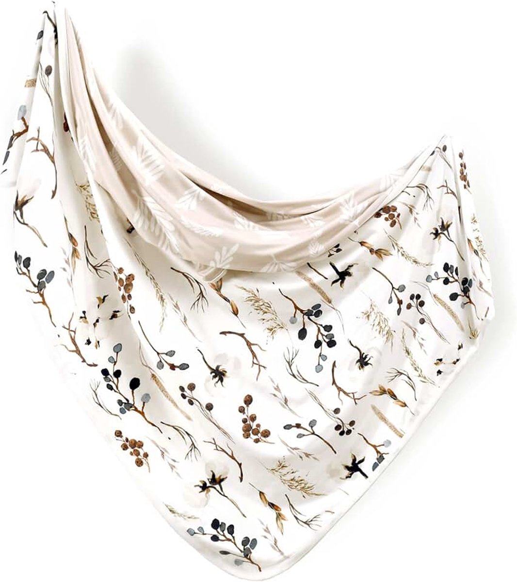 Dekens, super zachte jersey gebreide inbakerdeken voor babymeisjes en jongens, dubbellaags omkeerbare ontvangstdekens 34 x 44, extra groot voor inbakeren, stijlvolle mooie flora, beige