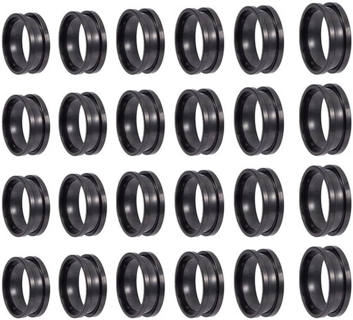- Vingerringen - DIY Sieraden - 24 Stuks Zwart RVS - Maten 16.5 tot 22.3mm - Geschikt voor Creatieve Projecten - Perfect voor Accessoires