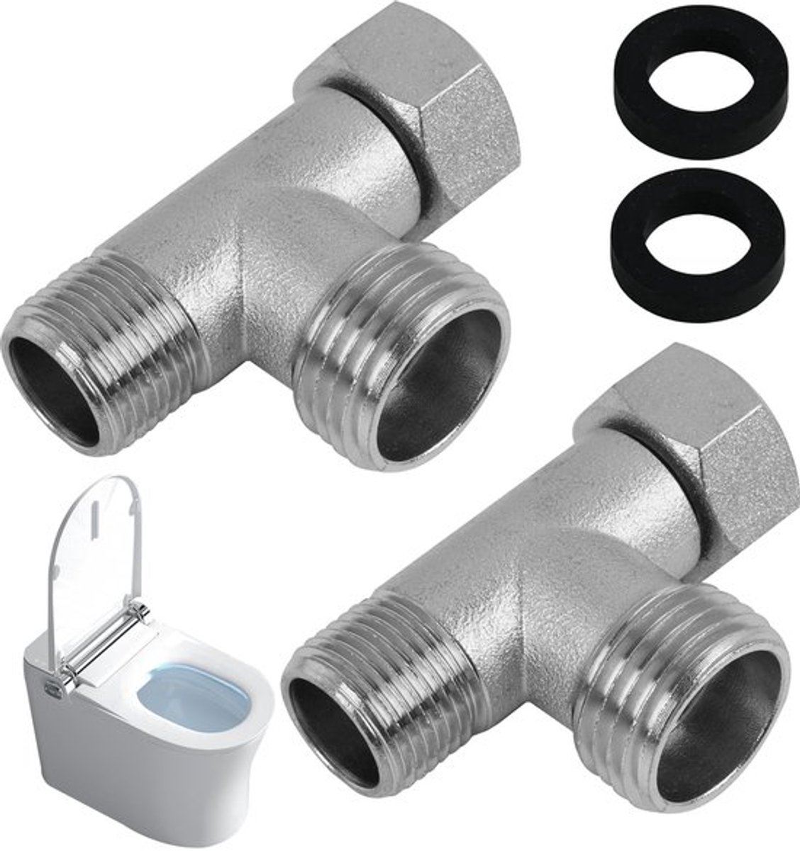 - Waterverbinding - 3-Weg T-Stuk - 3/8 Inch en 1/2 Inch - Voor Toilet en Huishoudelijk Gebruik - Duurzaam en Betrouwbaar