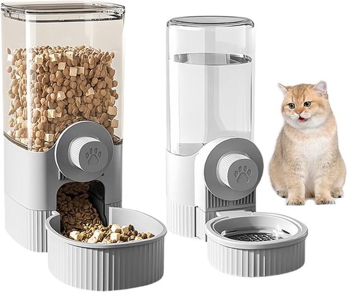 Automatische Voer- en Waterdispenser Set voor Huisdieren, 2 Stuks, Ideaal voor Katten en Honden, Voeding en Hydratatie, Compact en Handig 22 x 20 x 10 cm / 20 x 17 x 8 cm