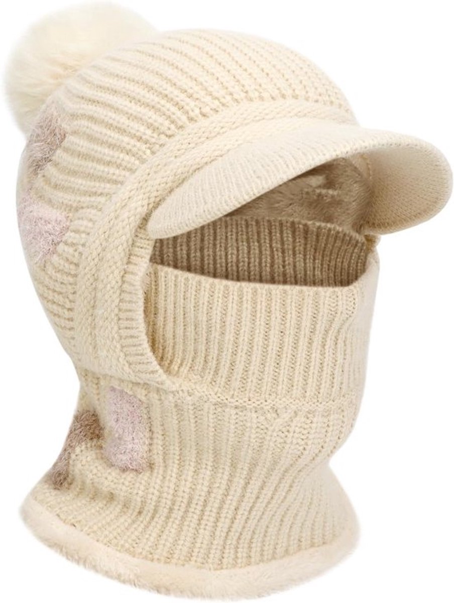 Volledig Gezicht Ski masker Voor Dames, Thermisch Gebreide Snood Hoed Met Haarbal, Winddicht en Sneeuwbestendig, Ideaal voor Buitenactiviteiten en Koude Weersomstandigheden
