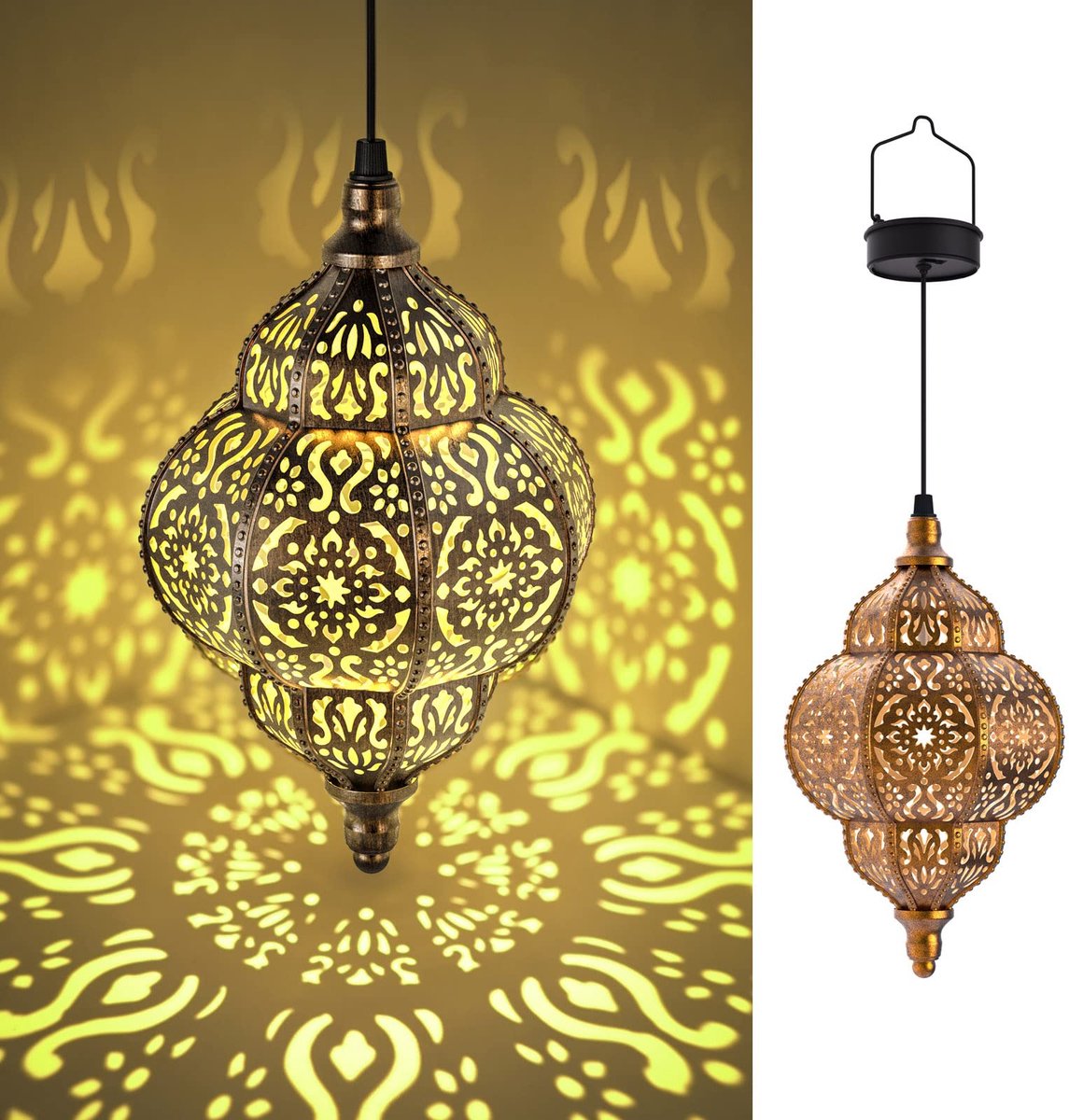 Namajunas - Hangende zonne-energie lamp - Tuin decoratie voor buiten - Waterdicht - Gaat automatisch aan als het donker wordt - Bronzen Europese sfeerlamp - Zonne lantaarn - Geschikt voor decoratie in de tuin, op het erf of in de achter tuin