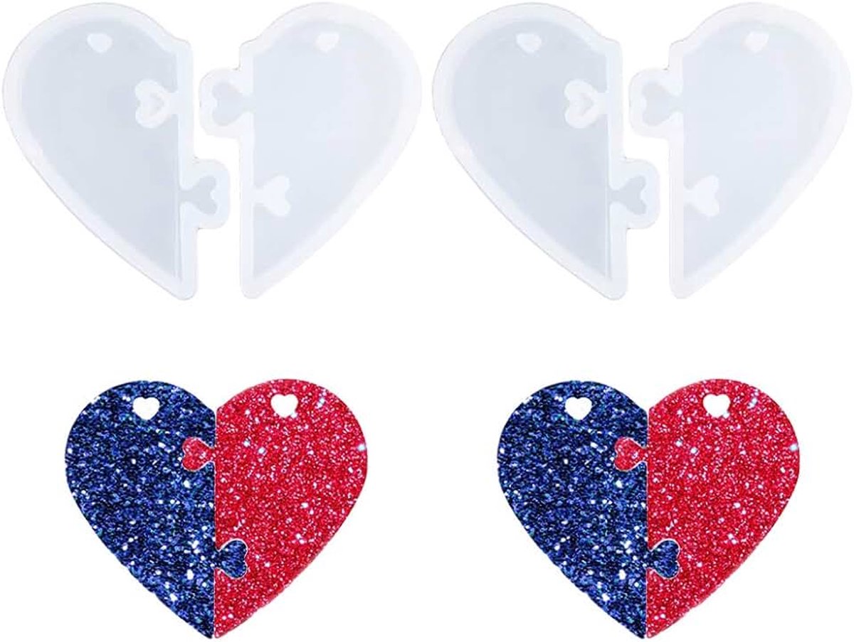 Siliconen vorm liefde hart hars epoxyvorm sieraden gietvorm split hart schimmel voor sieraden decoratie sleutelbos productie DIY handwerk gereedschap - 2 paar