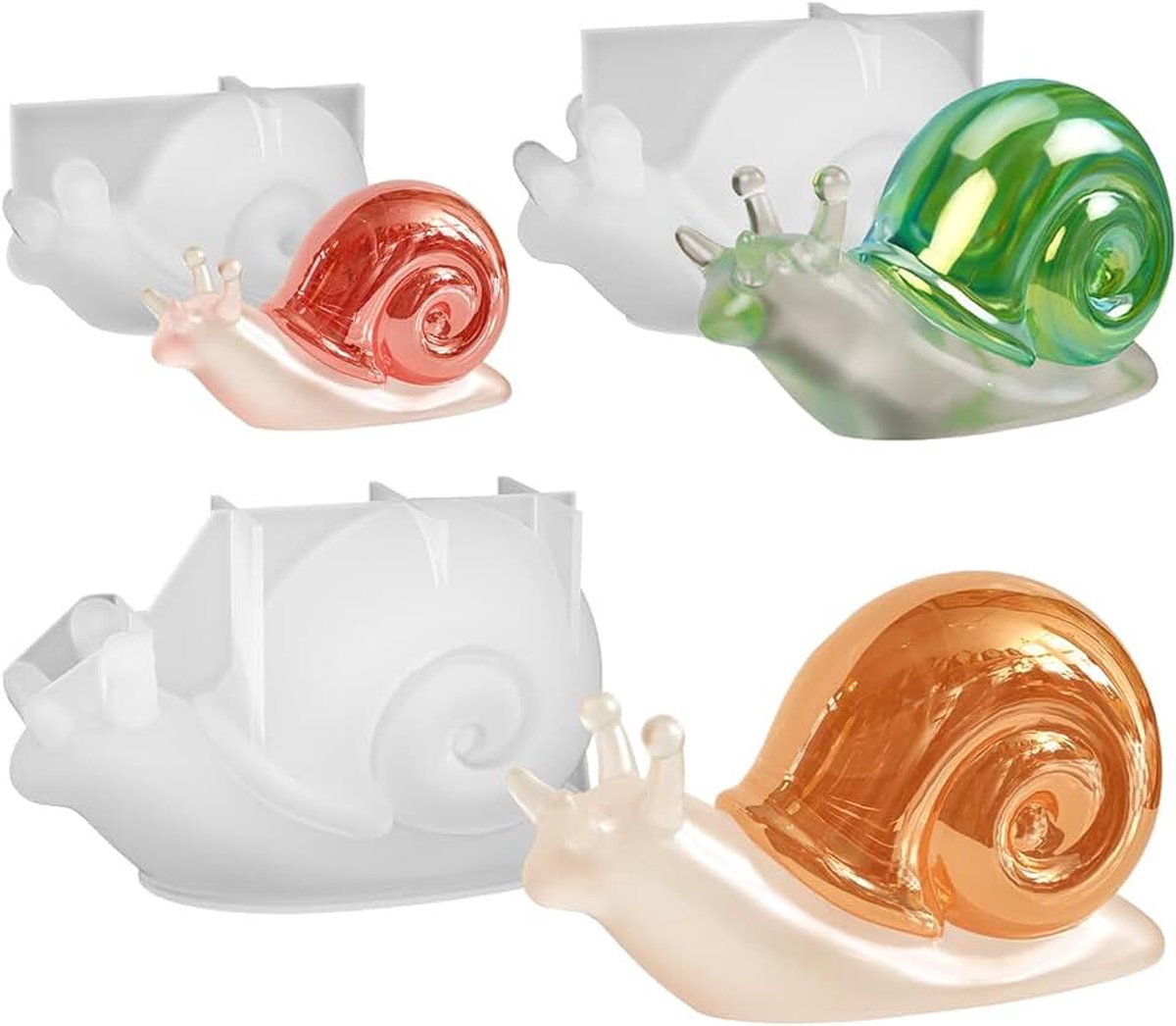 3 stuks dierenharsvormen siliconen, slakken epoxyharsvormen met fijn gesneden slakkendesign, slakken hars dierenmal voor doe-het-zelf slakkendecoratie, kastdecoratie