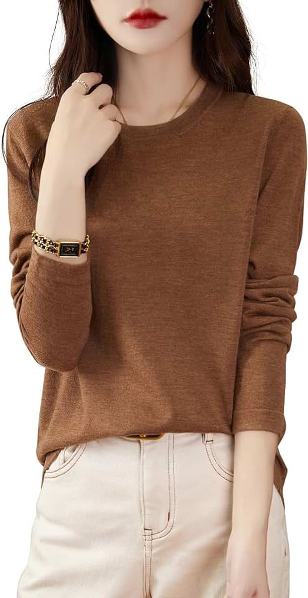 100% merinowol shirt dames ronde hals lange mouwen voor reizen wandelen T-shirt ondergoed bovendeel