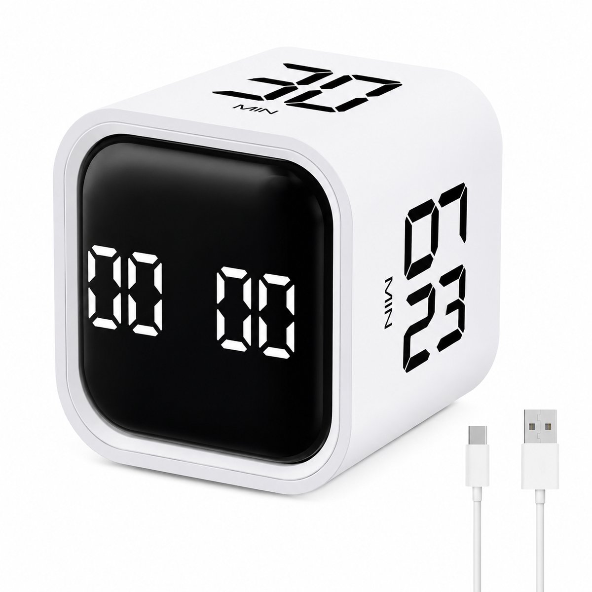 Flip Gravity-timer – Pomodoro Dobbel - Time timer - Ondersteunt zowel aftellen als oplopend tellen – Voorzien van stille modus, trilfunctie en geluidssignaal – Vooraf ingestelde en zelf in te stellen tijdsinstellingen – Wit – 1 stuk