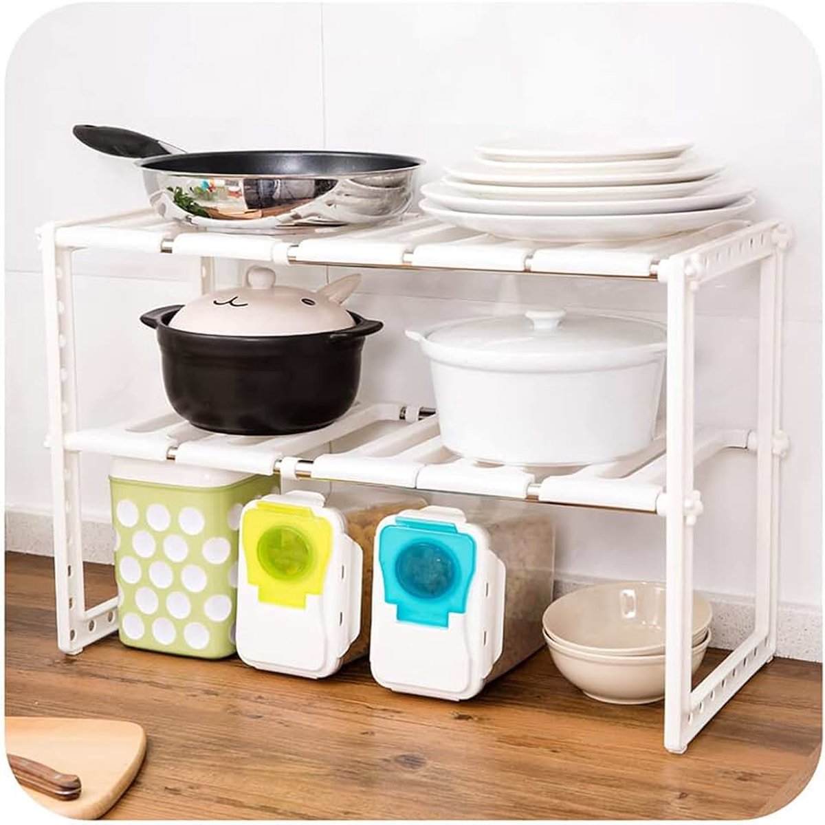Organizer voor onder de gootsteen, Plankinzet, keukenkast organizer met antislipmat, keukenkastinzet, voor keuken/badkamer/tafelblad/dressoir-8-70 * 26 * 38 cm (wit)