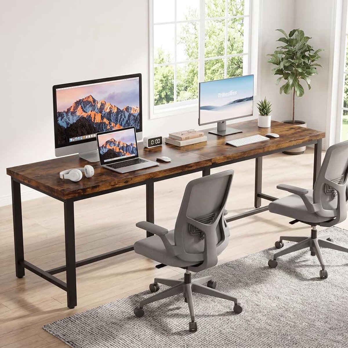 200x60 cm extra lang computerbureau voor 2 personen, dubbel lang bureau werkstation, dubbele monitor werkstation voor thuiskantoor