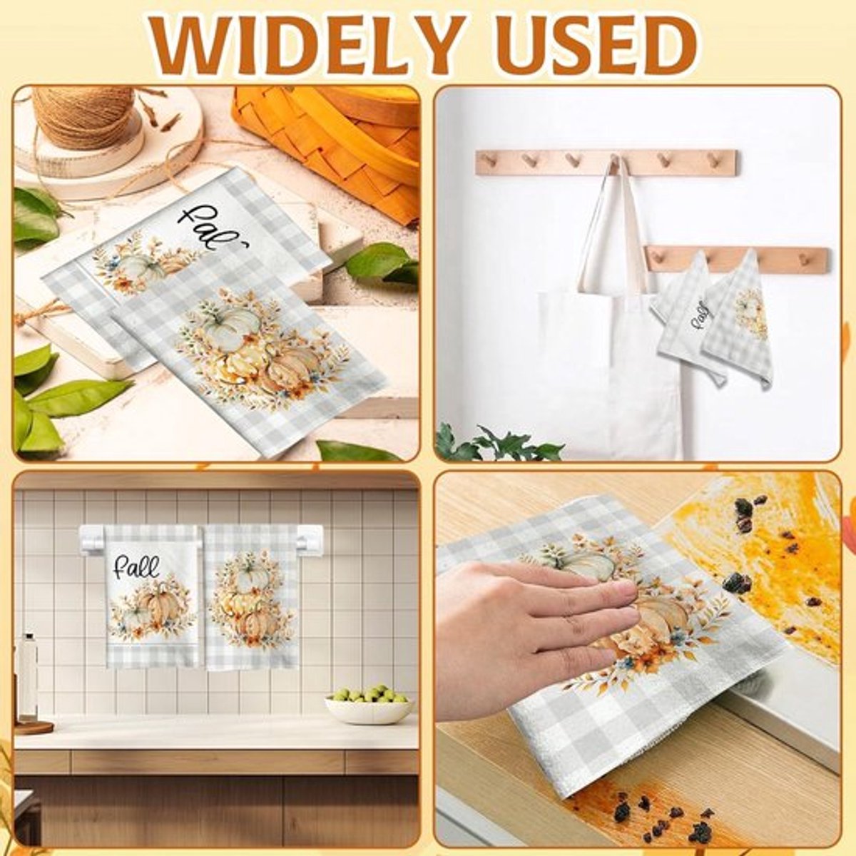 Herfst Keukendoeken Set van 2 - Pompoen Decor - Droge Vaatdoek - Handdoeken Keuken Badkamer - Thee Handdoek - 26x18in
