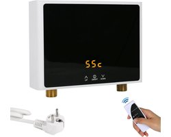Mini elektrische doorstroomboiler, 220 V, 3000 W, instant warmwatersysteem met LED digitaal displaypaneel, tankloze doorstroomboiler voor badkamer, keuken (3000 W, wit + zwart) (Energieklasse A)