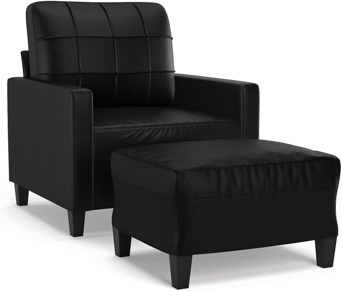 Fauteuil met kruk, zwart, 60 cm, kunstleer, woonkamerbank, kantoorbank, slaapkamerbank, loungebank voor woonkamer, slaapkamer, logeerkamer