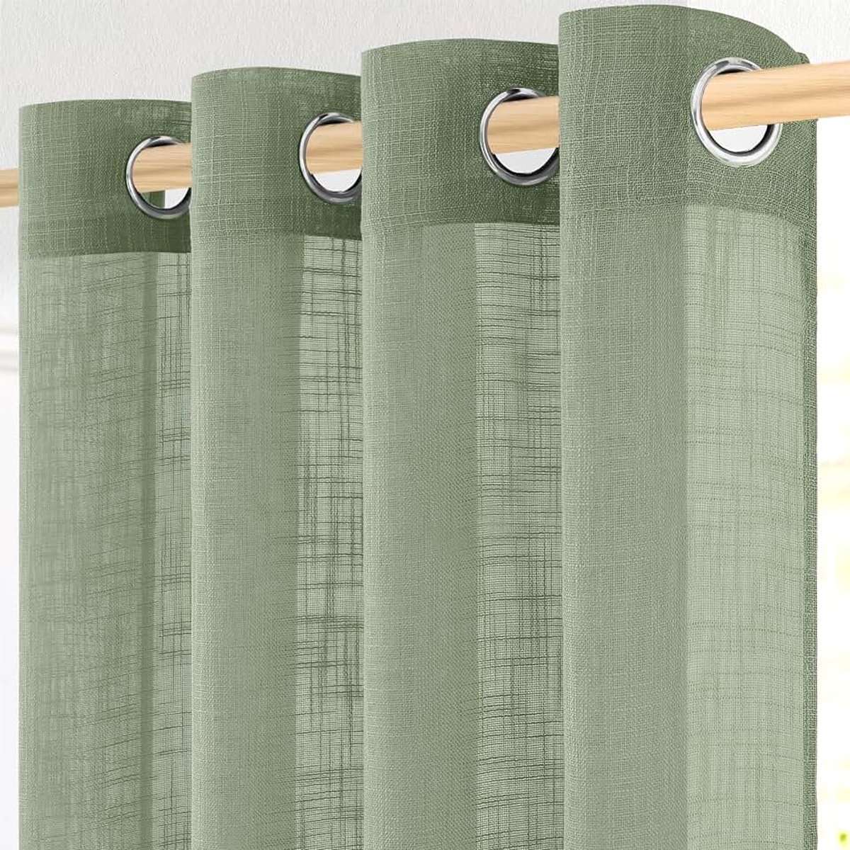 Voile-gordijnen, semi-transparant, linnenlook, saliegroen, 2 stuks met oogjes, 140 x 260 cm, lichte gordijnen voor binnen, slaapkamer, modern, woonkamer, binnengordijn, 2 stuks