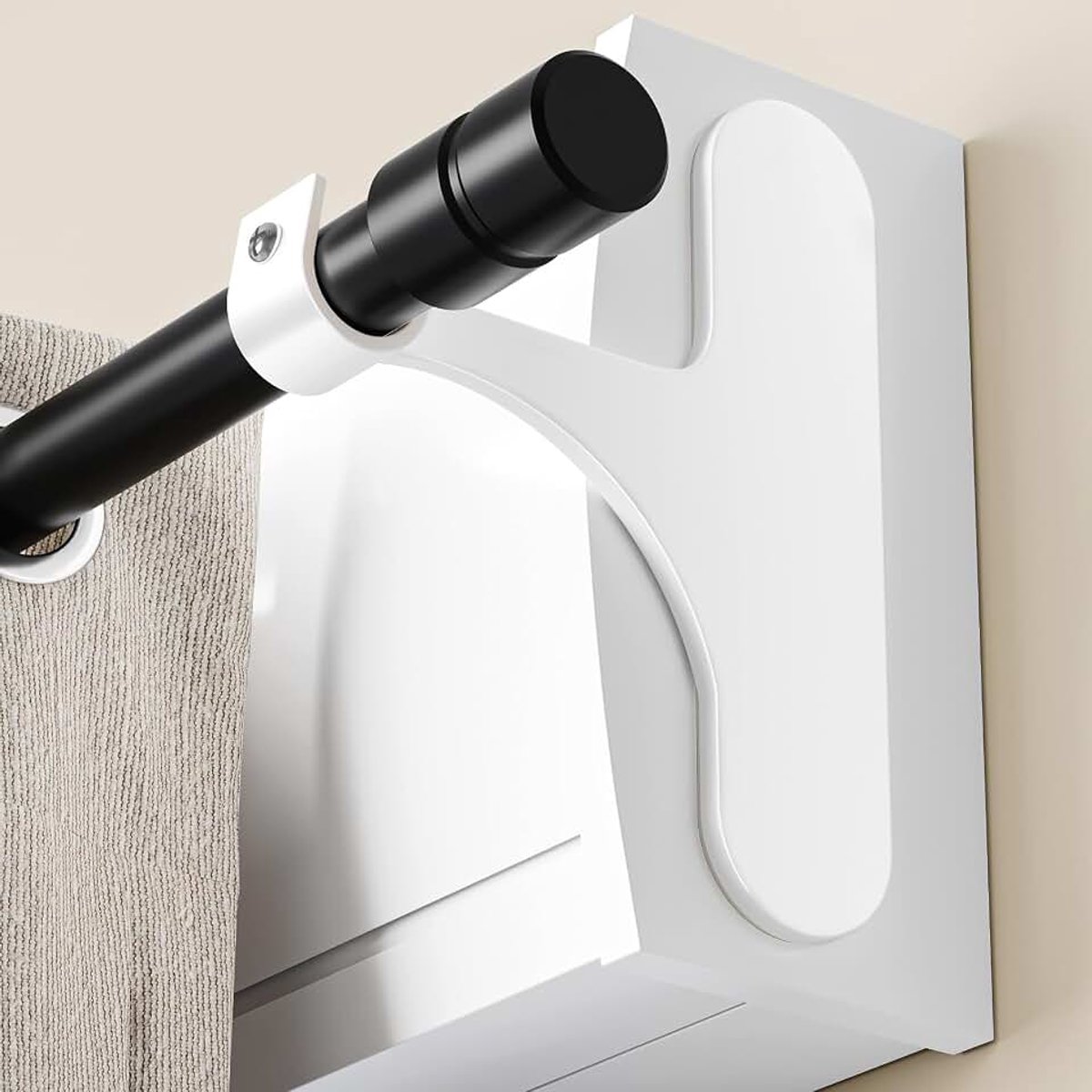 Niffgaff Gordijnroedehouder Zonder Boren voor Rolluikkast – Zelfklevende Bevestiging, Set van 2 voor Stangen 19–28 mm, Stevig Metaal, Snelle Installatie, Wit