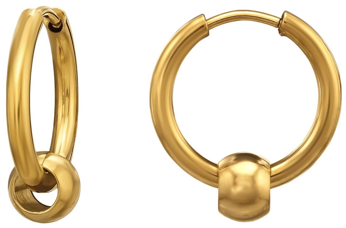 CS Joy - oorbellen - oorringen 15 mm - balletje - klap scharnier sluiting - chirurgisch staal - kraal - ear party boho - bohemian style - ip/pvd goldplated t19