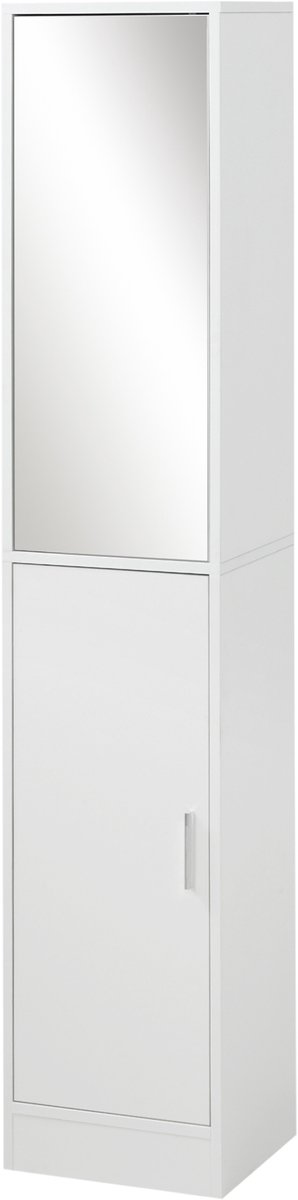 Social® Hoge Badkamerkast met Spiegeldeur - Smalle Kolomkast met 5 Planken - Opbergkast Badkamer - 32 x 28 x 162 cm - Wit