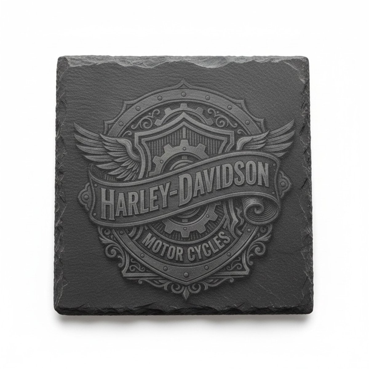 Leisteen gegraveerd - Onderzetter / Decoratie - Harley Davidson logo - 17x17 cm
