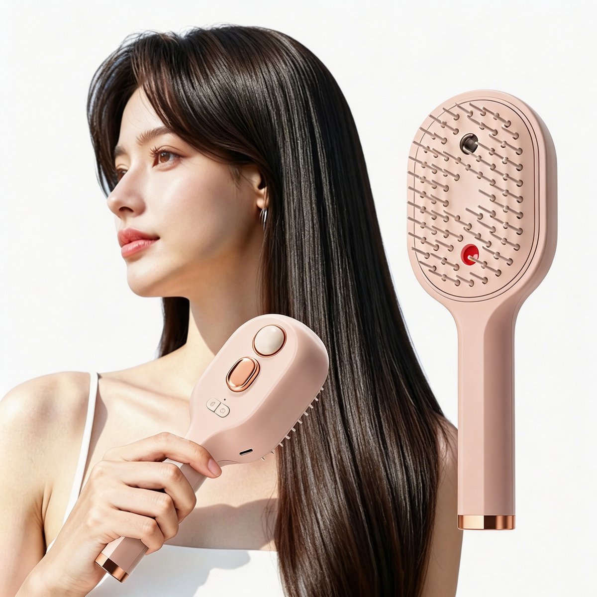 casalora-Elektrische Spray Kam – Elektrische Massage Kam-（roze） – Oplaadbare Draadloze Haarkam – Antistatisch en Gladmakend – Nano Rood Licht Massage – Geschikt voor Alle Haartypes - Type-C