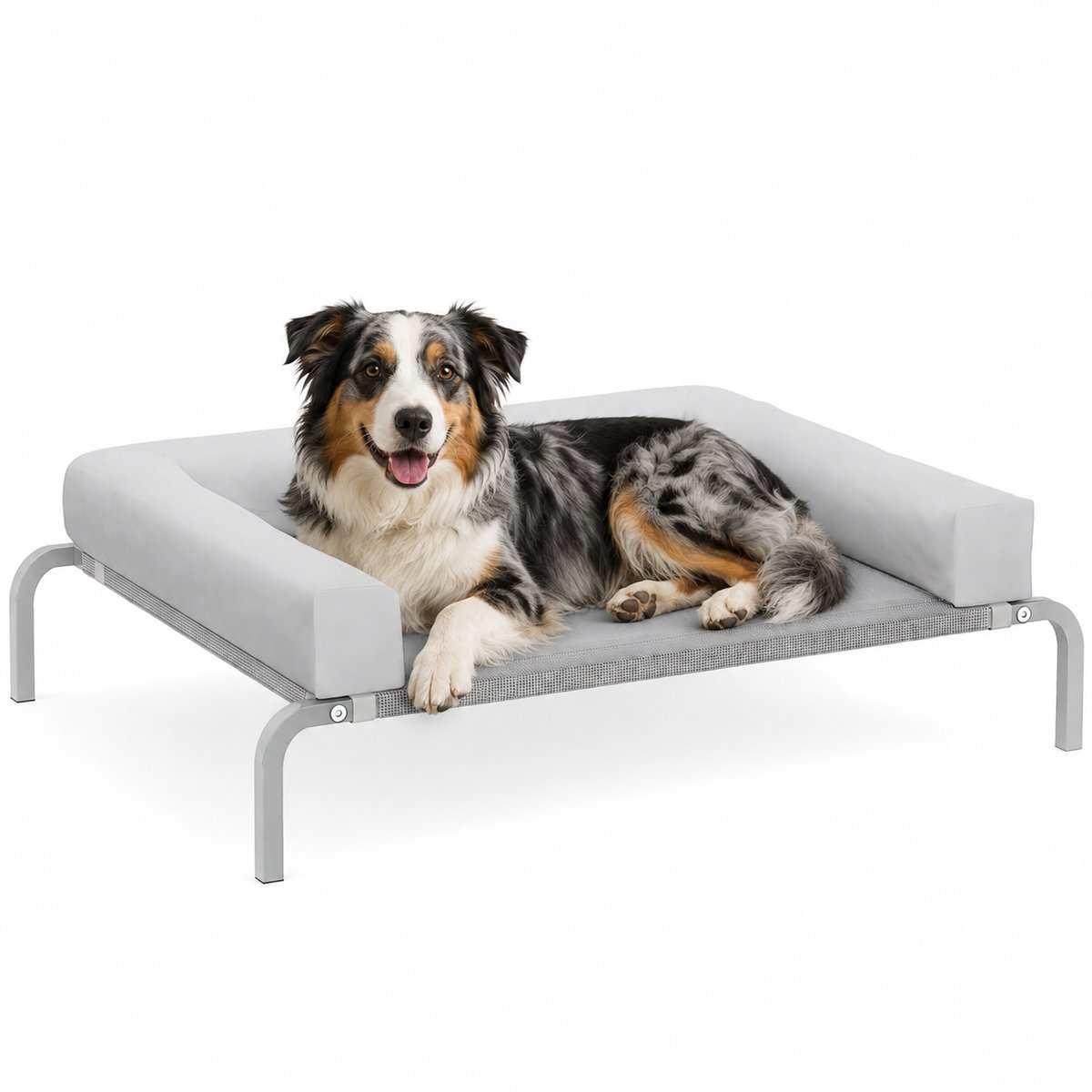 Sello! hondenmand – hondenbed – hondensofa – ademend – verkoelend – op poten – honden tot 20 kg – L110 × B75 × H30 cm - lichtgrijs