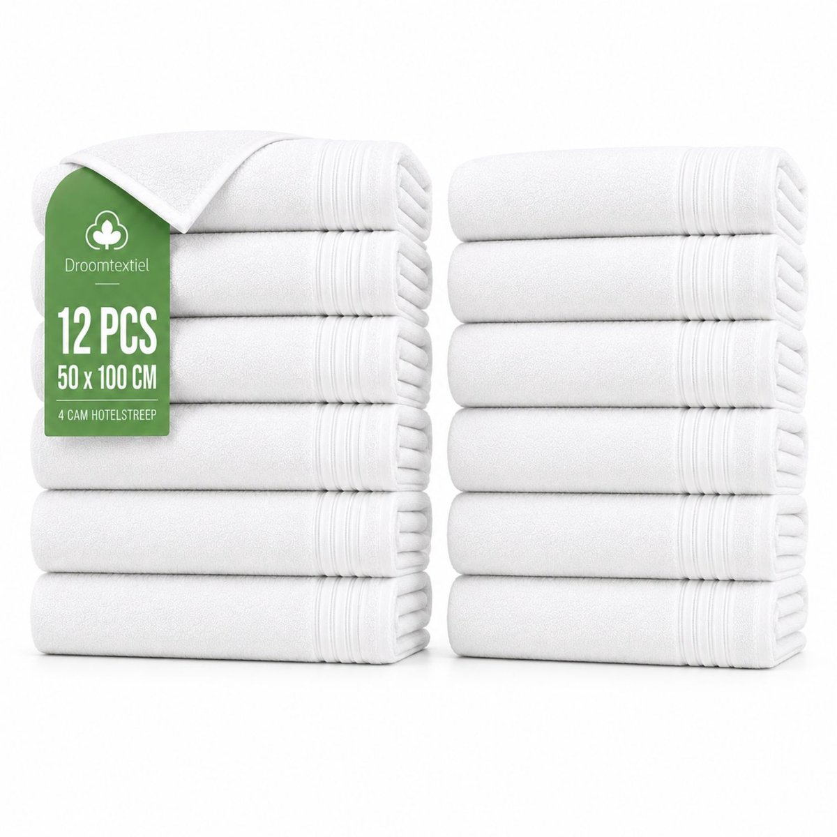 Droomtextiel Handdoeken - 50 x 100 cm - set van 12 - Hotelkwaliteit – Zware kwaliteit 550 g/m2 - Zacht & Absorberend - Wit