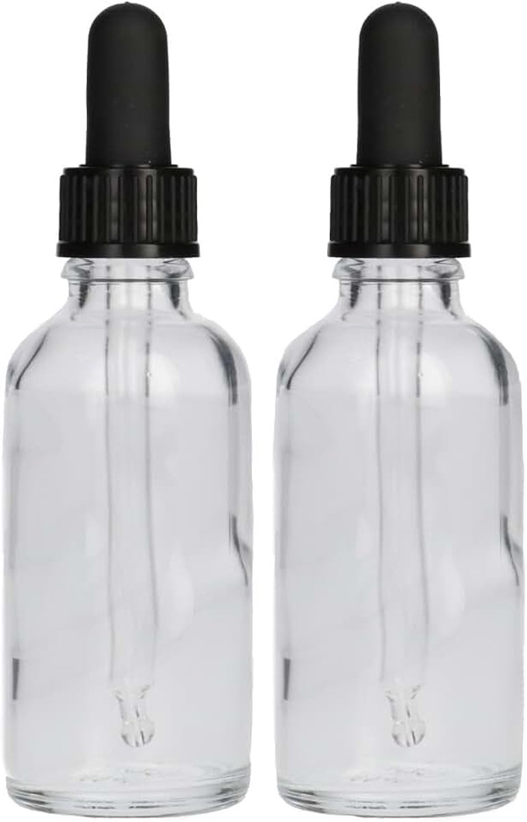 2x Druppelflesje met Druppelaar 50 ml - Transparant - Pipetflesje, Lege Druppelfles Pipet, Glazen Druppel Fles, Drops - Vulbaar - Glas - 2 Stuks
