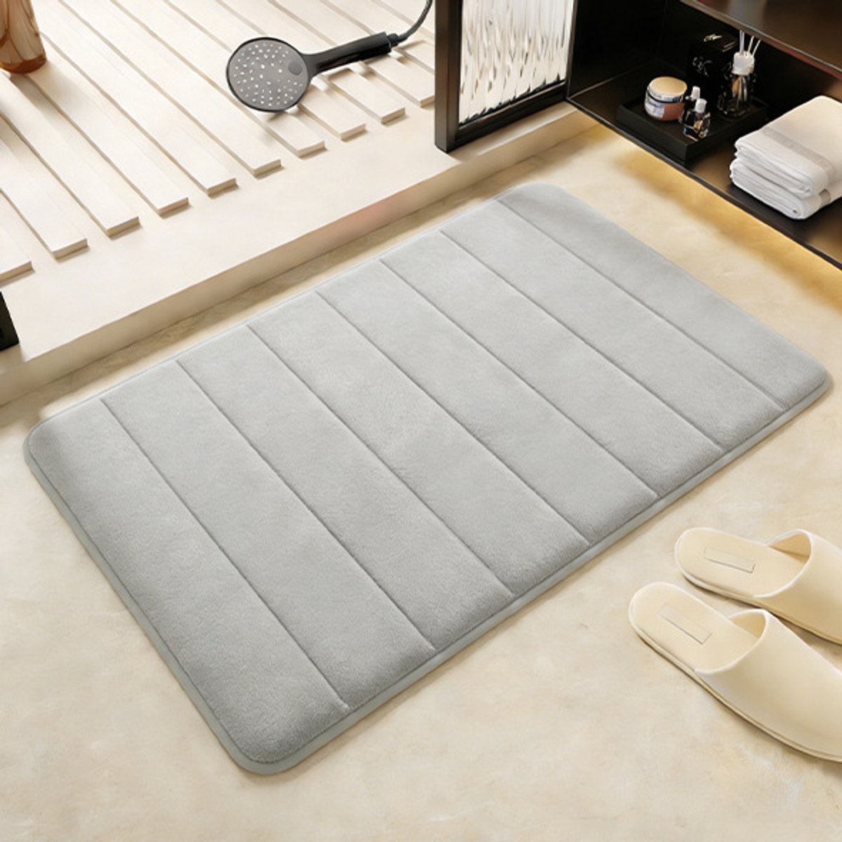 KZQ Antislipbadmat van traagschuim – Douchemat – Absorberend & sneldrogend – Machinewasbaar, 40x60 cm – Lichtgrijs