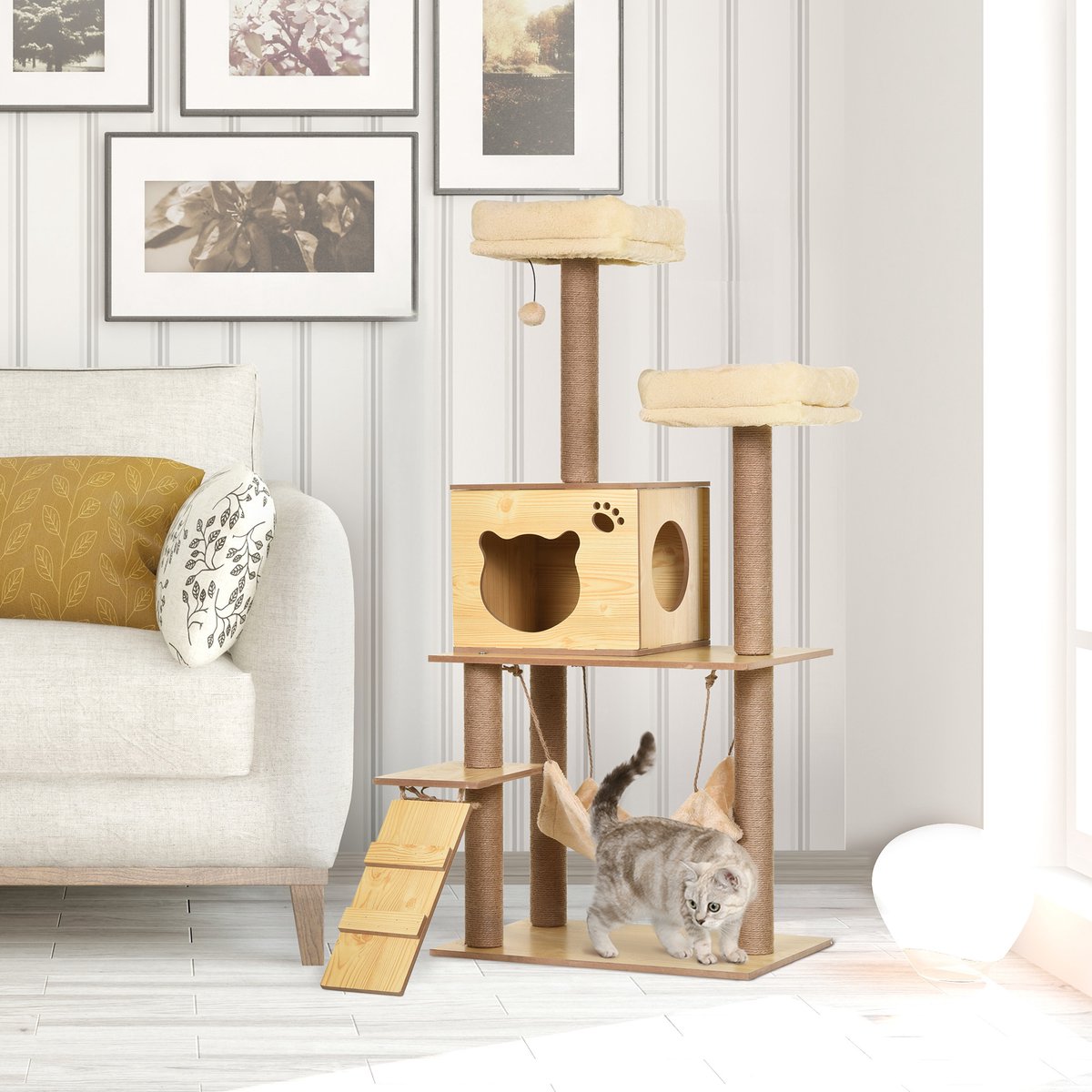 Kattenboom - krabboom-sisal-natuur - hangmat-bal - spaanplaat - beige
