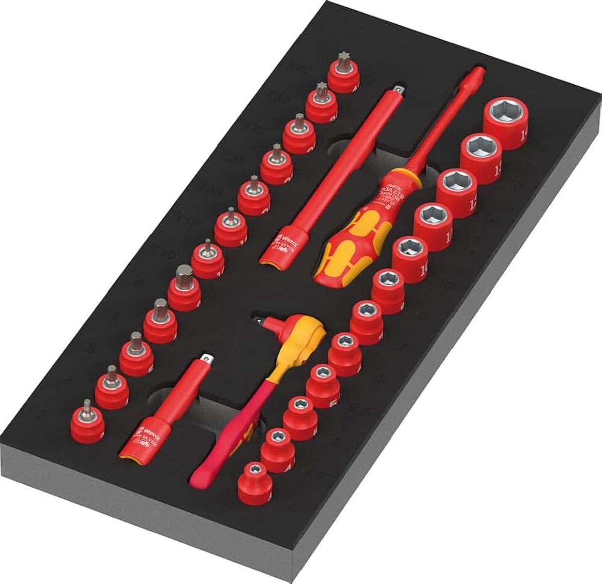 9727 Thermogevormde spons 8007 A VDE ratelringsleutelset VDE Zyklop 1, 1/4", 30-delig