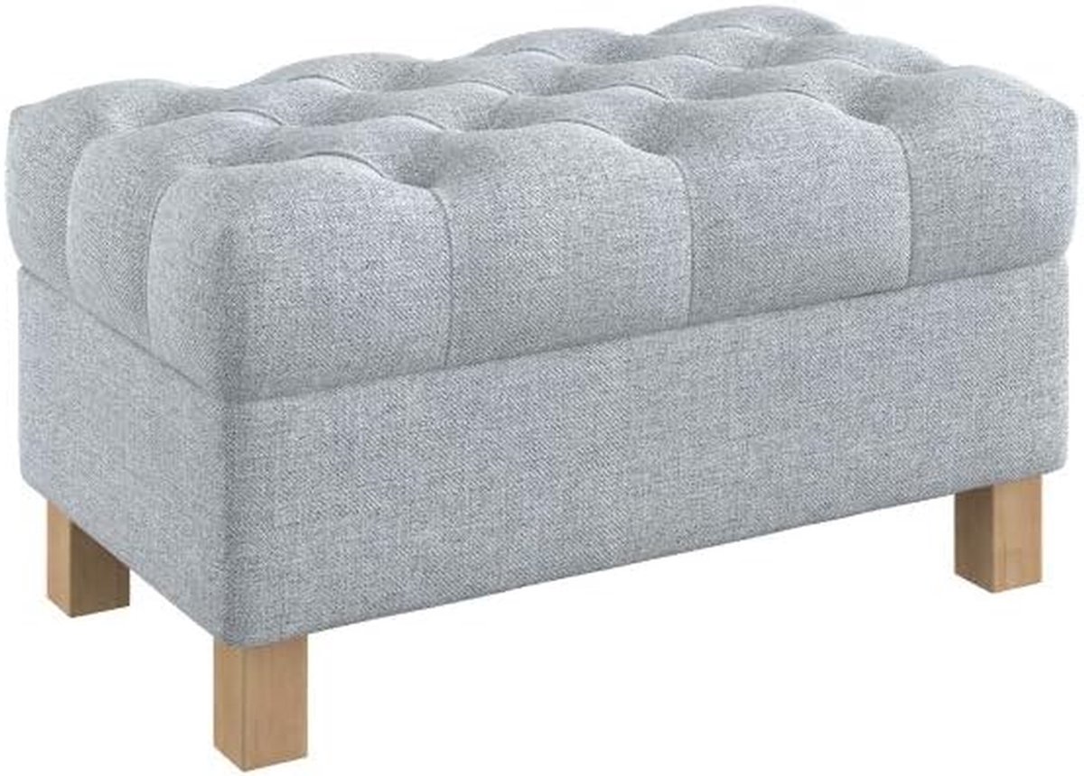 Opbergbankje Gestoffeerd - Voetenbankje Deken Kist - Woonkamer Extra Zitplaats - Diep Geknoopt Blad - 80 cm Breed - Naturel Lichtgrijs