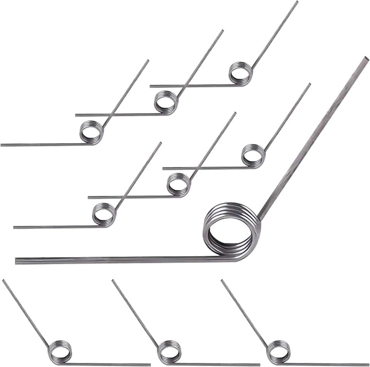 Torsieveren, V-vorm, veer van roestvrij staal, draaddiameter 0,7, 3 omwentelingen, 120°, buitendiameter 4,5 mm, voor reparatieprojecten