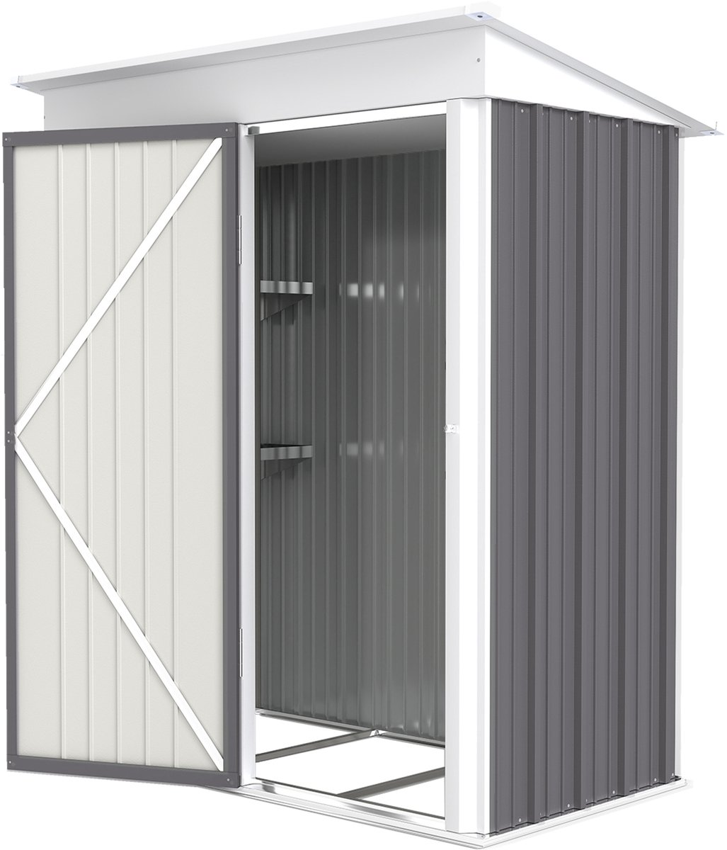 Tuinberging 161x95x181 cm Grijs, Outdoor Opbergschuur met Deur, Tuinhuisje voor Gereedschap en Tuinaccessoires, Afsluitbare Tuinschuur met Verstelbare Planken, Weerbestendige Opbergkast voor Tuin en Terras