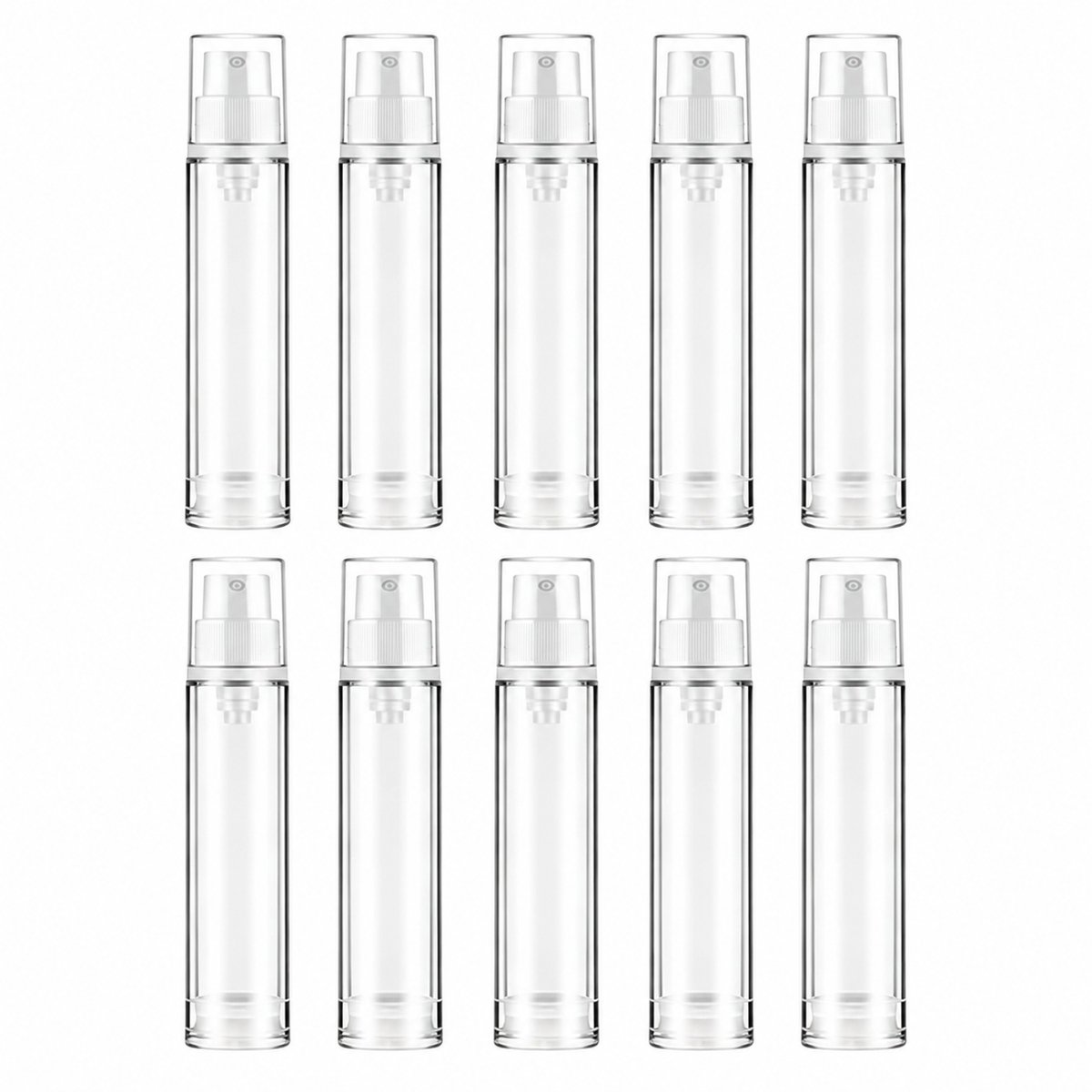 Namajunas - 10 stuks 10 ml reisflesjes - transparante airless pompflessen - dispenser - navulbaar hervulbaar - cosmetica flesjes voor crème lotion en foundation - leeg set - compact voor reizen en handbagage