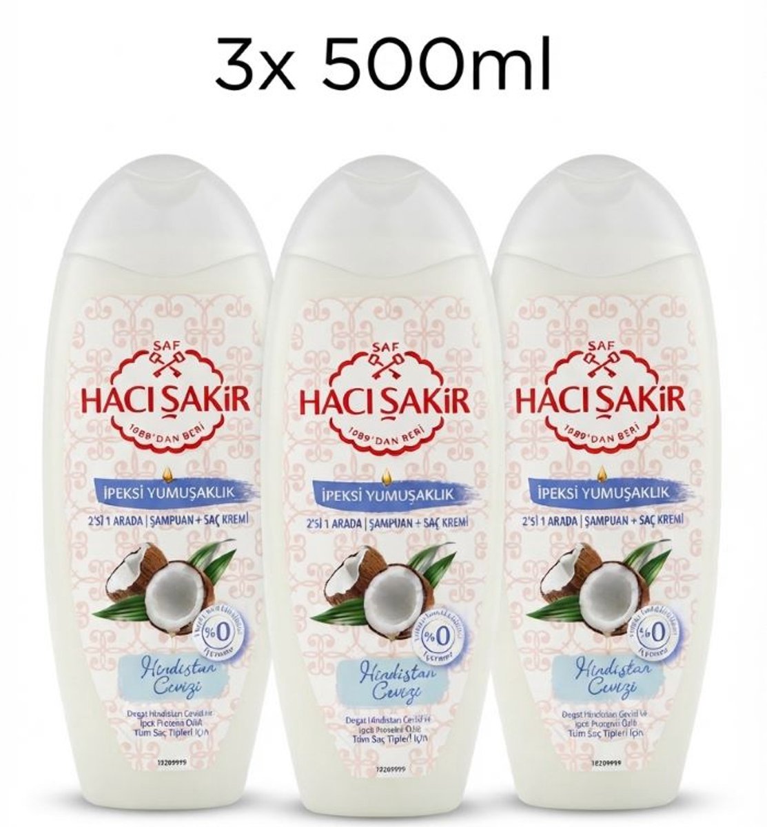 Hacı Sakir Kokos 2in1 Shampoo & Conditioner 3x500ml – Zijdezacht Haar